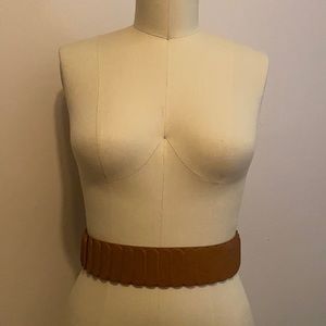 Brown pleated elastic belt
